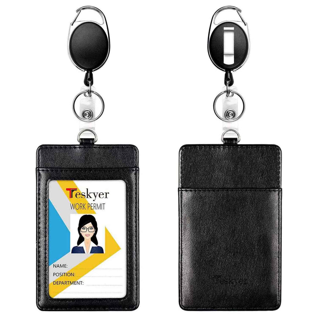 Buy TechOverIPID Card Case + Heavy Duty Black Lanyard + Badge Holder Retractable  Reel Carabiner and Plastic Clip (Leather) Online at desertcartKUWAIT