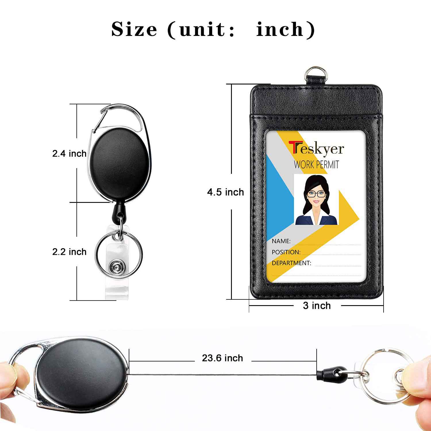 Retractable Heavy Duty Badge Reels with ID Badge Holder Tactical ID Card Holder Vertical ID Holder with Mountaineering Easy to Pull Buckle with