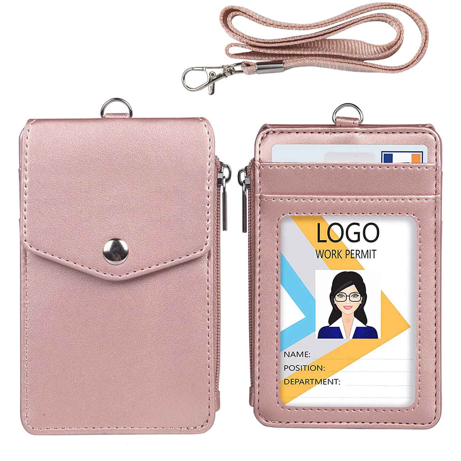 Badge Holder with Zipper, EEEkit PU Leather ID Badge Card Holder