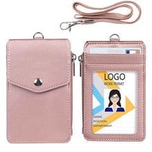 Load image into Gallery viewer, Teskyer-Leather-Badge-Holder-with-Zipper-Pocket-rosegold
