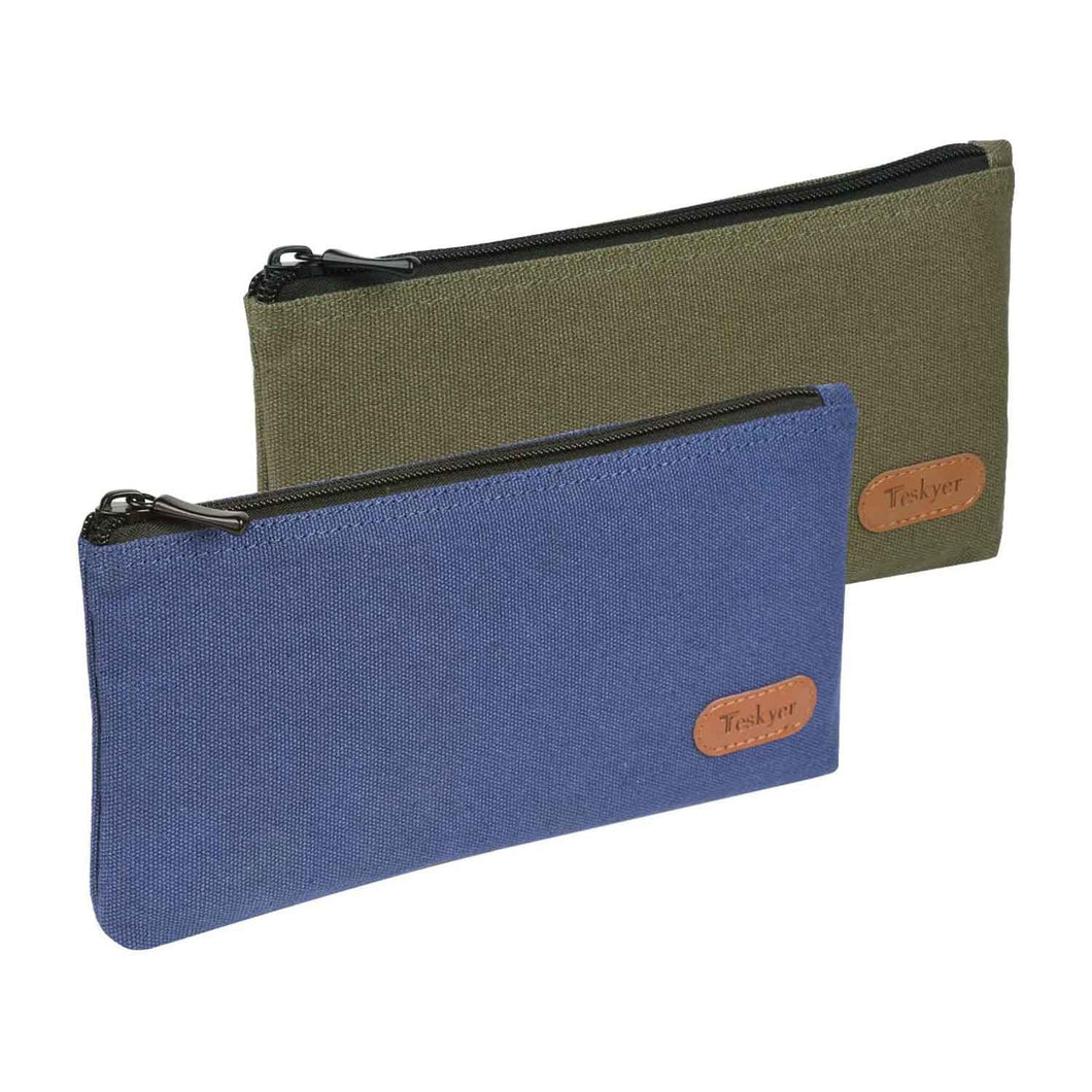 Teskyer Pencil Case/Pen case/Pencil Pouch for Students, Zipper Stationery Bag for Pens and Pencils, Women's Small Makeup Pouch, Utility Zipper Cash Coin Bag-2 Pack, Blue and Green