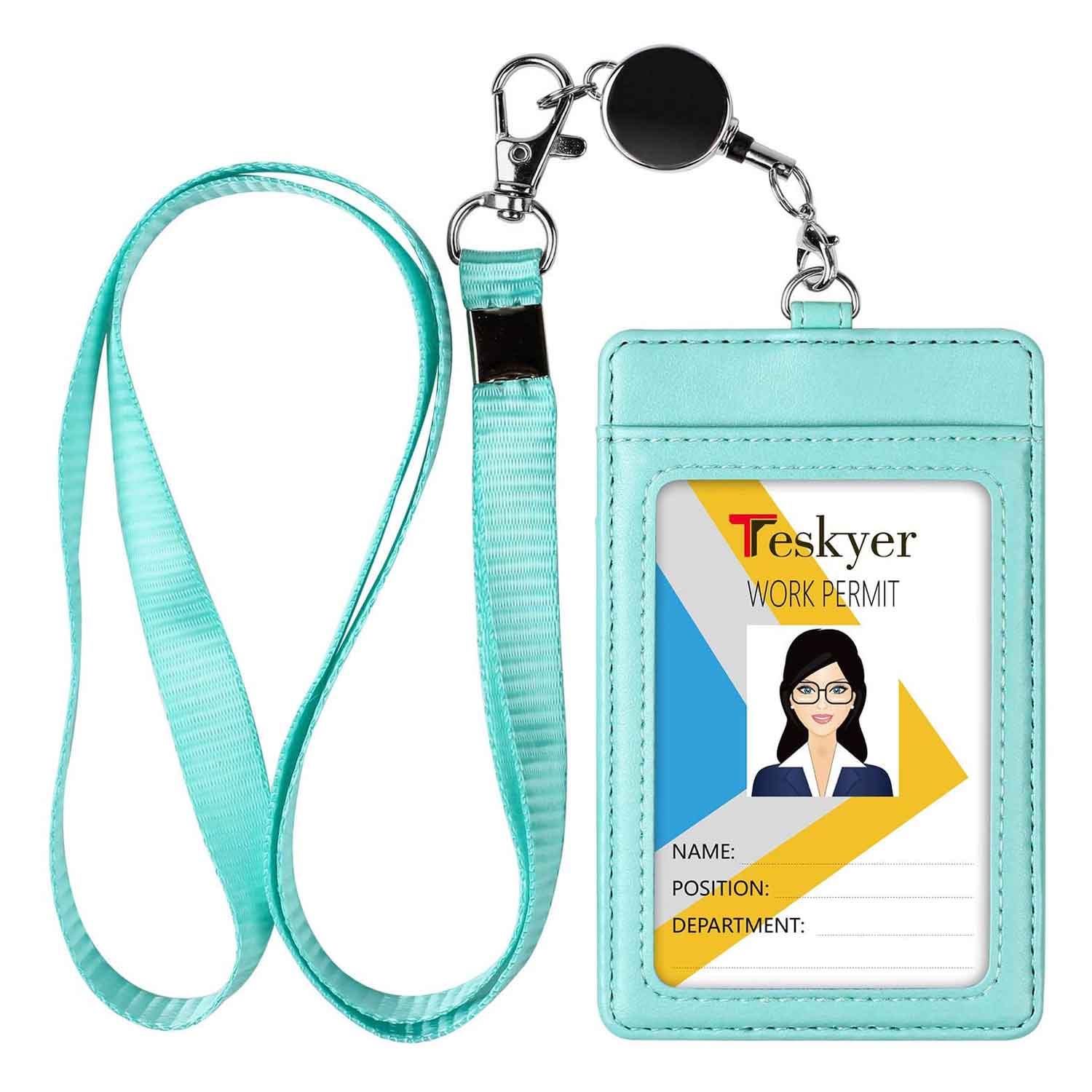 Badge Holder with Zipper, ELV PU Leather ID Badge Card Holder Wallet with 5  Card Slots, 1 Side RFID Blocking Pocket and 20 Neck Lanyard/Strap for