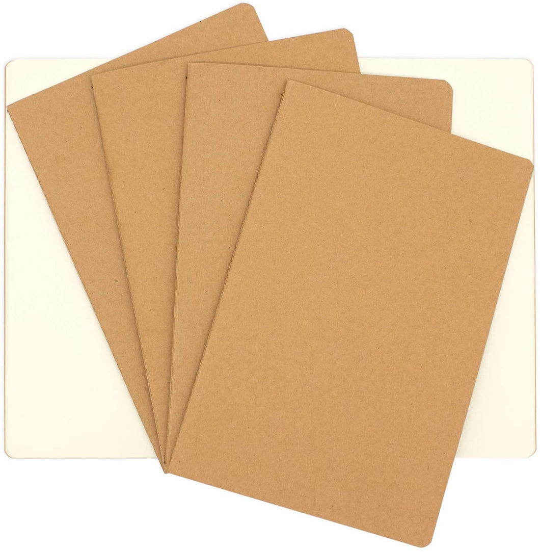 Teskyer Travel Journal Set With 4 Blank Page Notebook Journals for Travelers - Kraft Brown Soft Cover - A5 Size - 210 mm x 140 mm - 60 Pages/ 30 Sheets