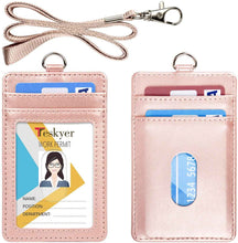 Load image into Gallery viewer, Teskyer-Upgrated-Vertical-Leather-ID-BadgeCard-Holder-with-Lanyard-Rose-gold
