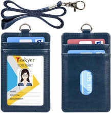 Load image into Gallery viewer, Teskyer-Upgrated-Vertical-Leather-ID-BadgeCard-Holder-with-Lanyard-blue
