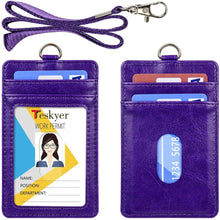 Load image into Gallery viewer, Teskyer-Upgrated-Vertical-Leather-ID-BadgeCard-Holder-with-Lanyard-purple
