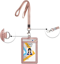 Load image into Gallery viewer, Teskyer Leather ID Badge Holder, Vertical PU Leather ID Badge Holder with 1 Clear ID Window-Rose Gold
