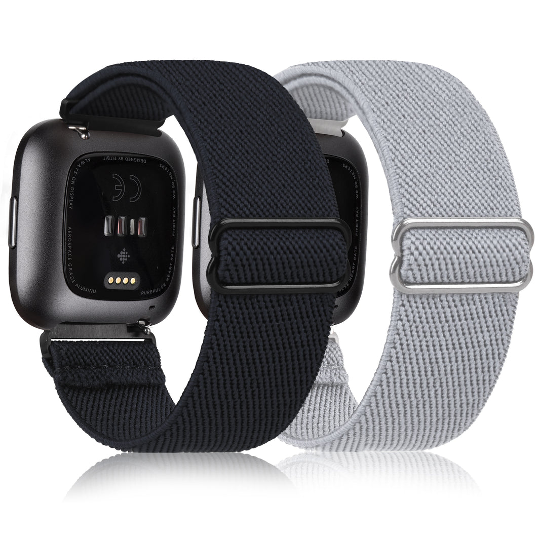 ULUQ Elastic Watch Bands for Fitbit Versa 2 /Fitbit Versa/Versa Lite/Versa SE, 2 Pack Adjustable Stretchy Soft Nylon Bands Replacement Wristbands for Women Men