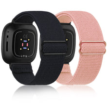 Load image into Gallery viewer, ULUQ 2 Pack Elastic Bands for Fitbit Versa 3/Fitbit Sense, Adjustable Stretchy Soft Nylon Sport Bands for Fitbit Versa 3 Smart Watch, Replacement Wristbands for Women Men

