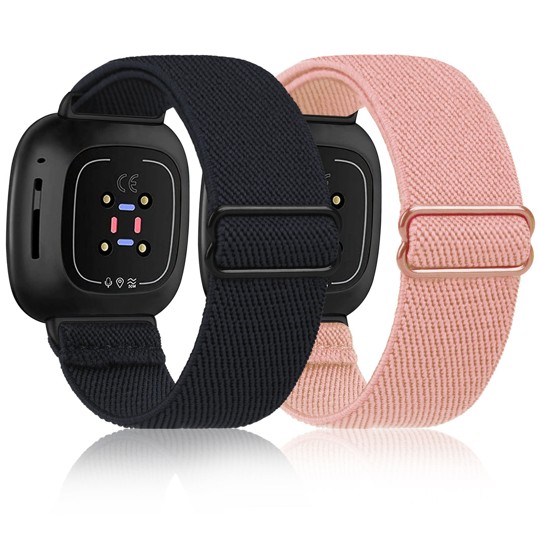ULUQ 2 Pack Elastic Bands for Fitbit Versa 3/Fitbit Sense, Adjustable Stretchy Soft Nylon Sport Bands for Fitbit Versa 3 Smart Watch, Replacement Wristbands for Women Men